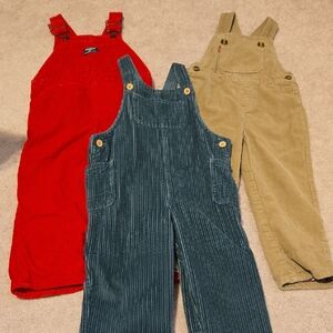 Kids Corduroy Overalls Set - Red, Green, Tan